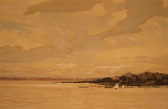 Estuary Sailing — Trevor Tennant — Watercolour on hardboard painting
