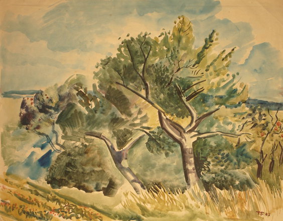 Copse — Trevor Tennant — Watercolour on paper painting (1943)