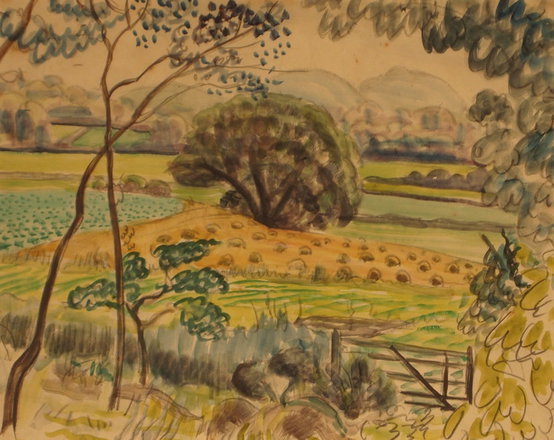 Pasture & Farmed Fields — Trevor Tennant — Watercolour on paper painting