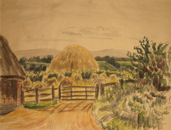 Corn Stooks — Trevor Tennant — Watercolour on paper painting (1932)