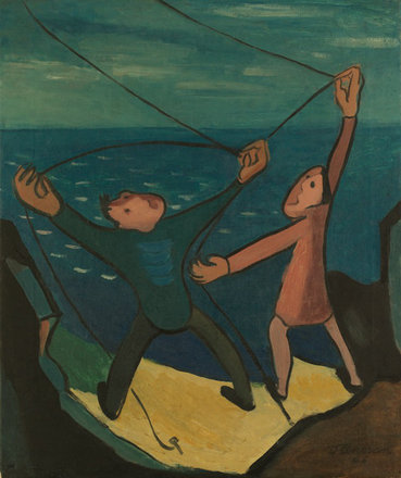 Kite Flying — Dorothy Annan — Oil on canvas painting (1946)