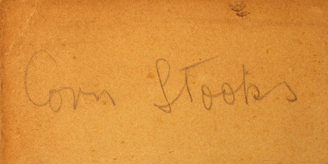 Note on the reverse of the Tennant painting 'Corn Stooks'