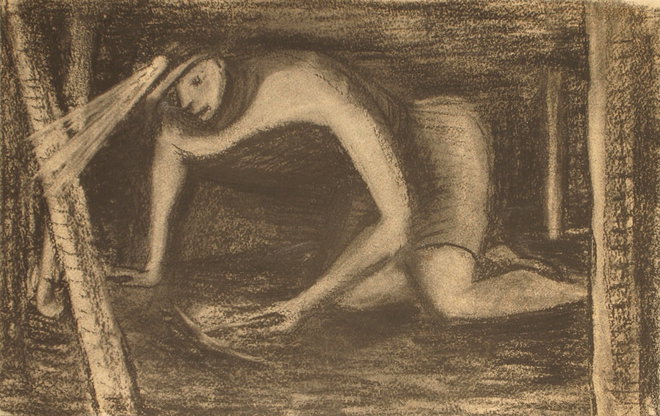 Coal Miner — Dorothy Annan — Charcoal on paper drawing