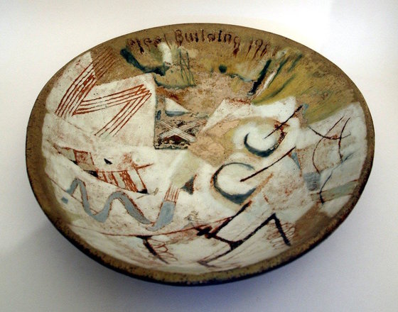 Fleet Building 1961 memorial bowl (upright) — Dorothy Annan — Clay (fired and glazed) ceramic (1961)