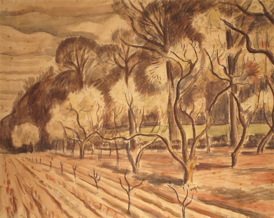 Spring Orchard — Trevor Tennant — Watercolour on paper painting (1932)