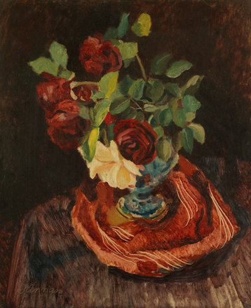 Roses — Dorothy Annan — Oil on hardboard painting (1943)