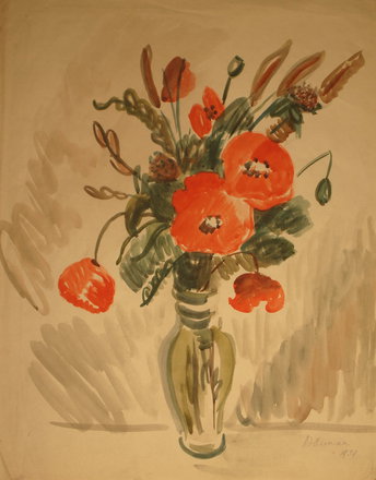 Flowers in Green Vase — Dorothy Annan — Watercolour on paper painting (1939)