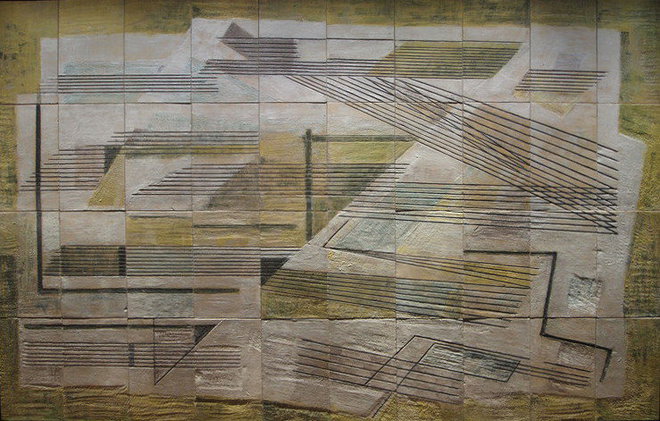 Fleet Building mural - Barbican Highwalks (Panel #8) — Dorothy Annan — Glazed tile mural (1960)