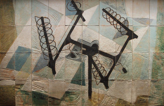 Fleet Building mural - Barbican Highwalks (Panel #1) — Dorothy Annan — Glazed tile mural (1960)