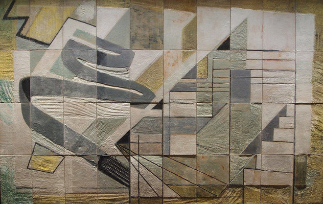 Fleet Building mural - Barbican Highwalks (Panel #2) — Dorothy Annan — Glazed tile mural (1960)