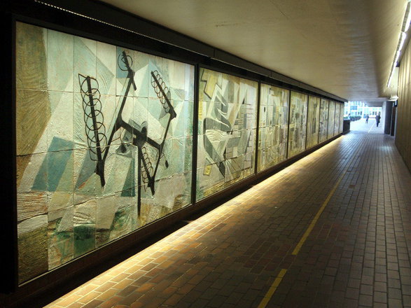 Fleet Building mural - Barbican Highwalks (left to right) — Dorothy Annan — Glazed tile mural (1960)