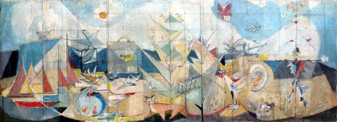 Sketch for Mural — Dorothy Annan — Gouache on hardboard painting (1956)