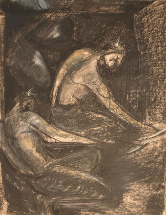 Coal Miners At Work — Dorothy Annan — Charcoal on paper drawing