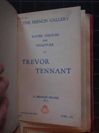 V&A National Art Library exhibition catalogue: 1933 - French Gallery - Water Colours and Sculpture by Trevor Tennant
