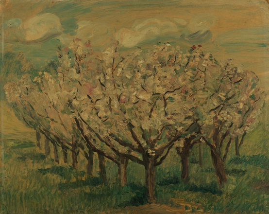 Orchard — Trevor Tennant — Oil on hardboard painting